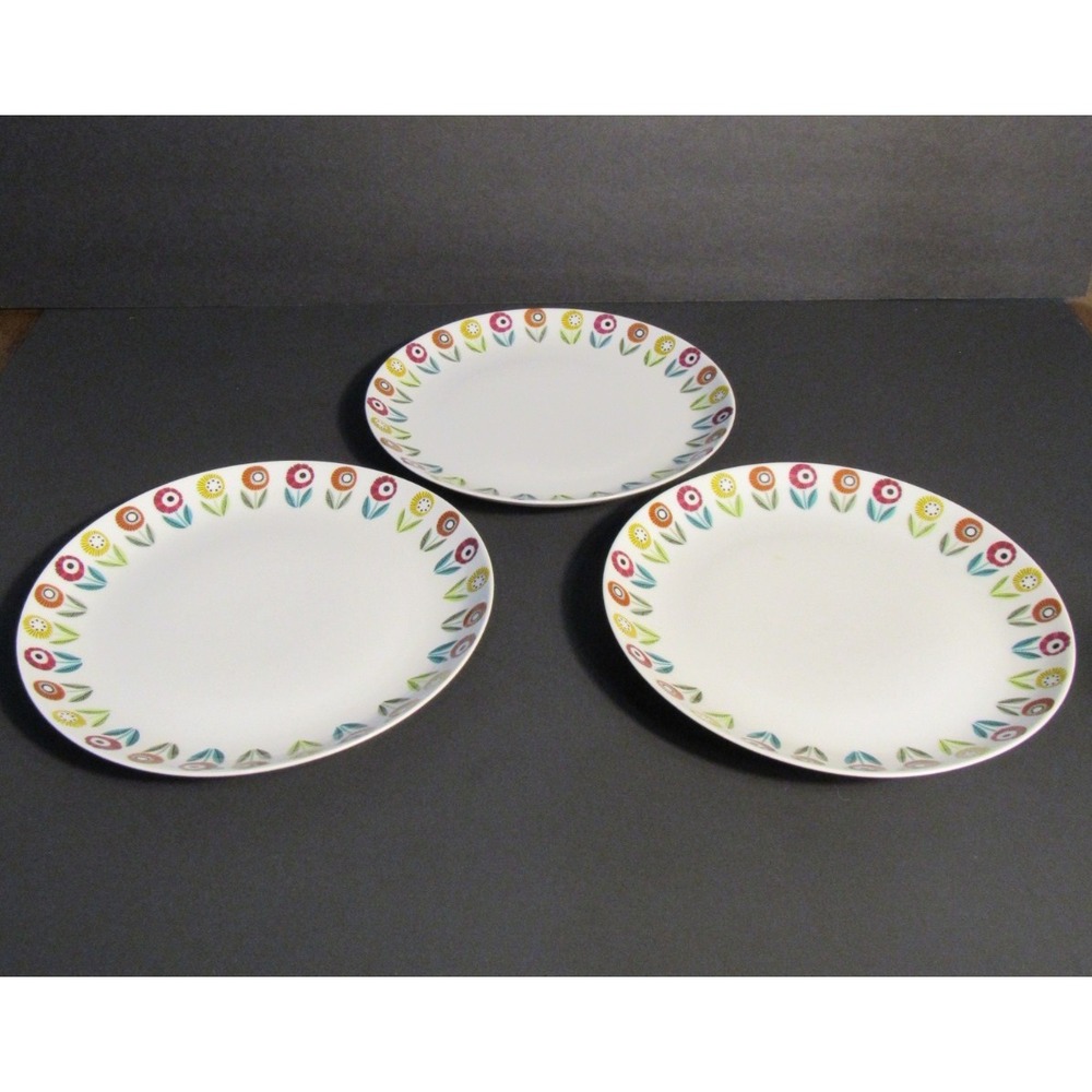 Upsala-Ekeby Karlskrona Sweden Floral Plates Set of 3 Mid-Century Modern 7.5"